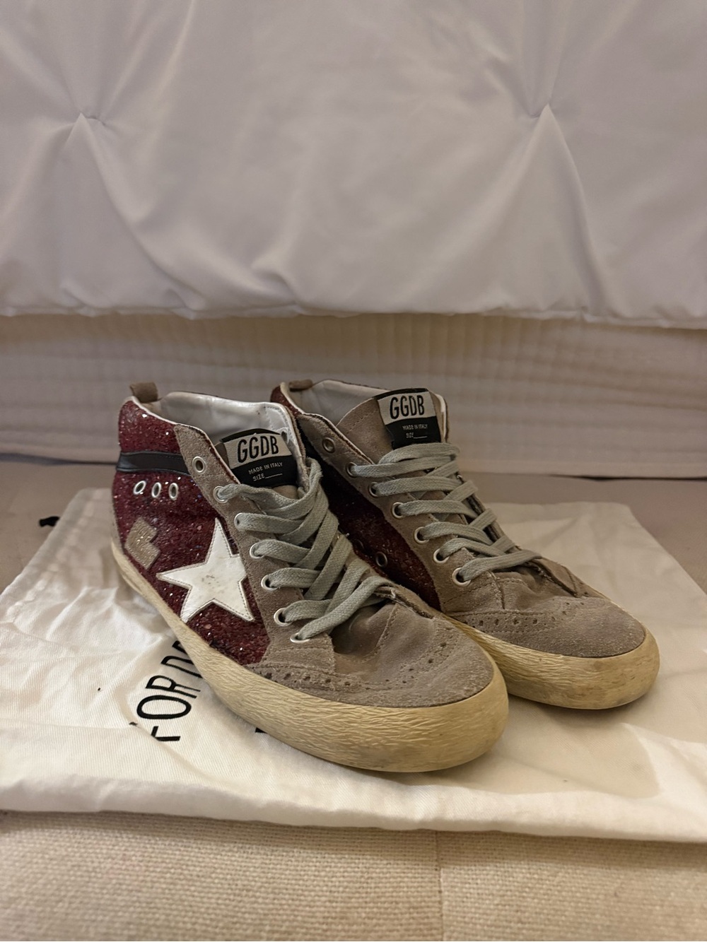 Golden Goose Burgundy Glitter Star High-Top Sneakers